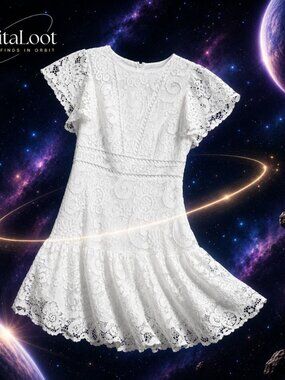 Nanette Nanette Lepore White Lace Fit Flare Cocktail Flutter Sleeve Dress